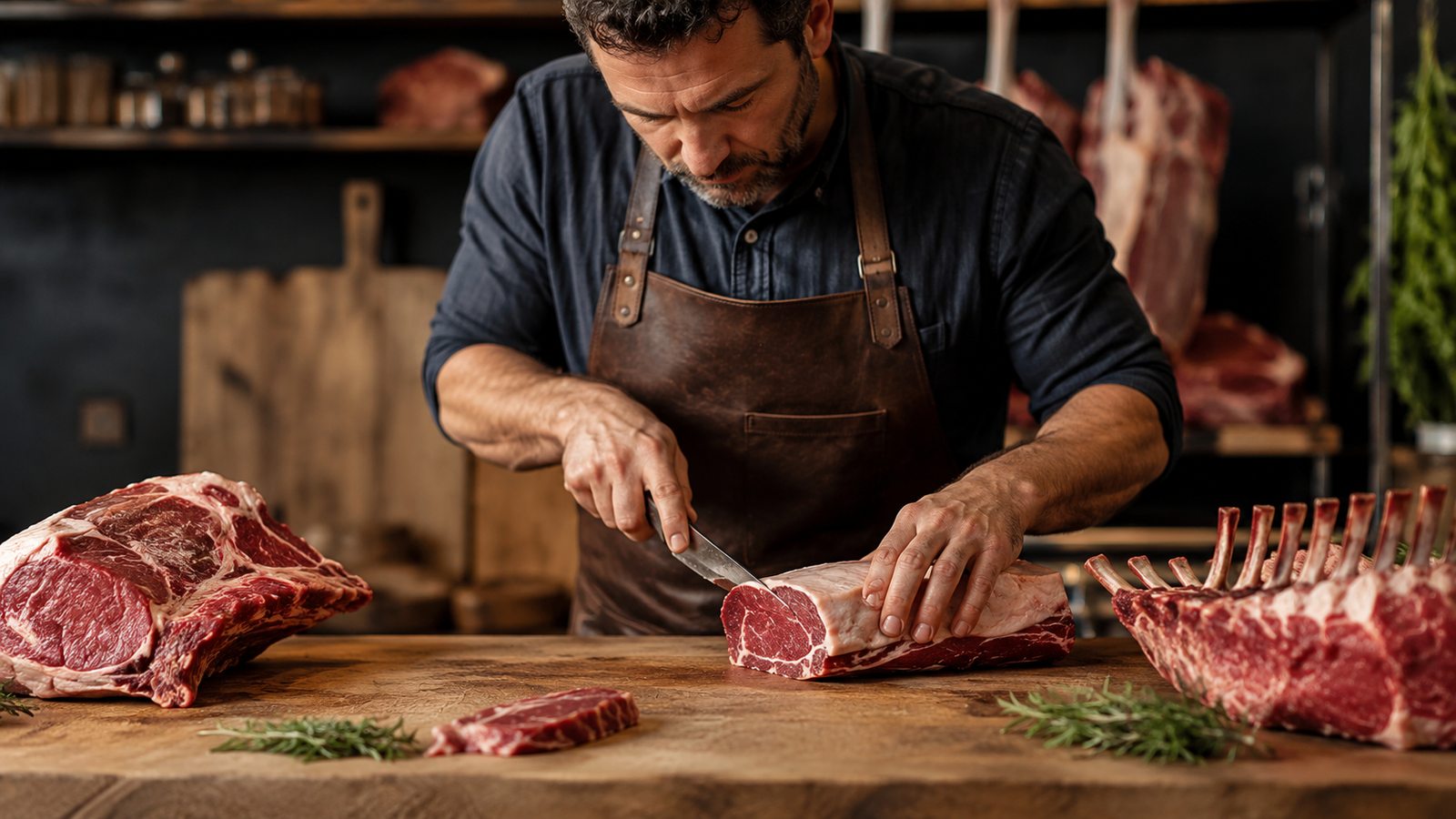 Butcher preparing fresh meat